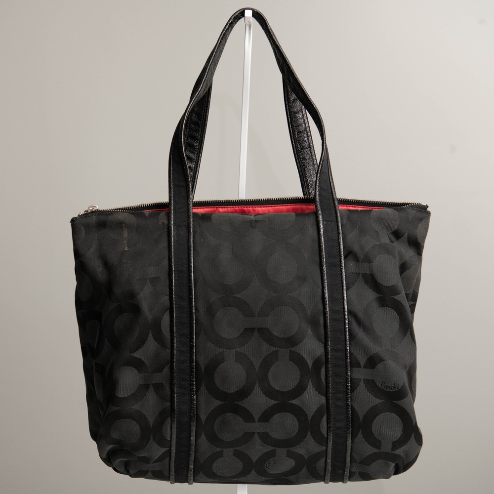VTG‎ Coach Poppy Op Art Glam Y2K Black Metallic Large Tote Handbag Purse - Picture 4 of 7